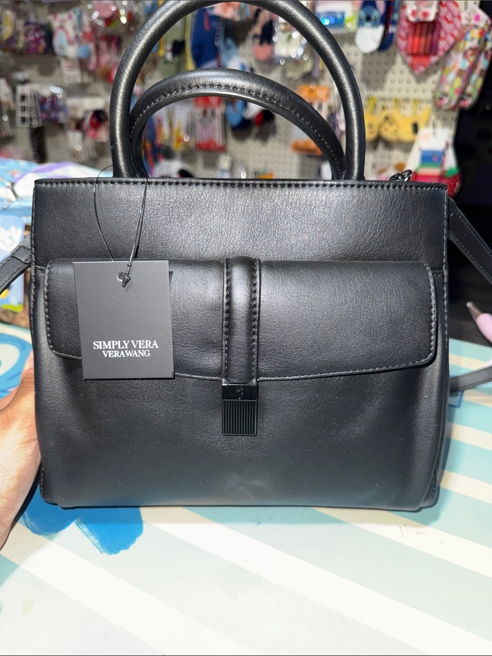Simply Vera Vera Wang Black Top-Handle Satchel with Front Flap